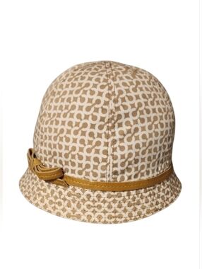 Coach (Vintage) Signature Jacquard Bucket Hat with Leather Band and Bow Detail